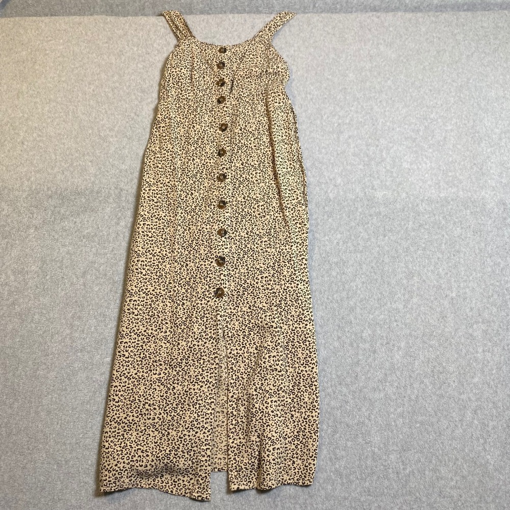 Jopna Maxi Dress Women's Size Small Tan Leopard Print Button Front EUC
